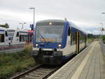 NEB VT 014 hatte,am 05.September 2020,als RB Frankfurt(Oder)-Eberswalde,in Wriezen mit dem Gegenzug gekreuzt.