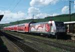 146 227 steht am 10.August 2013 mit einem RE nach Stuttgart Hbf im Wrzburger Hbf.