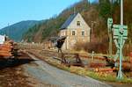 12.04.1988 Bahnhof Wallenfels der Rodachtalbahn Kronach - Nordhalben.