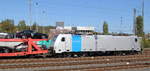 186 495-8 von Lineas/Railpool steht in Aachen-West mit einem Mercedes-Zug aus Kornwestheim(D) nach Zeebrugge-Ramskapelle(B).