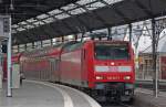 146 021-1 steht mit der RE1 (10131) nach Hamm schon lange vor der Abfahrt bereit gestellt im Aachener Hbf, 1.6.10