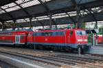 Die DB 111 111 (Wirklich) mit RE 4 nach Dortmund Hbf, wartet hier in Aachen Hbf am 21.
