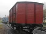 Der neu erworbene Güterwagen aus dem Jahr 1945,der EFG(Eisenbahnfreunde Grenzland),am 13.11.10 in Walheim bei Aachen.