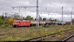 Kurzer Kesselzug mit 145 042-8 durchfährt den Bahnhof Angersdorf auf Gleis 10 Richtung Halle Rosengarten.