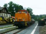 346 756-0 steht im Sommer 2005 im Bahnhof Annaberg-Buchholz Sd. Zu dieser Zeit wurden die noch vorhanden Gleisanlagen erneuert und moderninisiert.