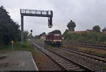 Bei spätsommerlichem Regen rangiert 298 135-5 (201 135-1 | 110 135-1 | DR V 100 135) auf Gleis 2 des Bahnhofs Aschersleben Richtung Abstellanlage/Dieseltankstelle.