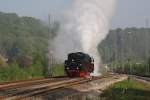 Am 22.05.10 rangiert 01 509 im Bahnhof Aue.(Aufgenommen vom Bahnsteig)