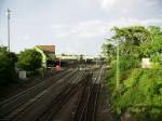 Das Gleisvorfeld des Keilbahnhofs Bad Kreuznach am 25.09.2010. Links fhrt die Strecke nach Bingen (Rhein), rechts nach Mainz.