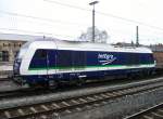 223 152 von IntEgro steht am 03.Mrz 2011 abgestellt mit einem Containerzug im Bahnhof Bamberg.