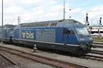 Am Mittag des 24.05.2018 steht Re 465 003-2 zusammen mit Re 465 012-3  Eurotunnel  abgestellt im nördlichen Abstellbereich vom Badischen Bahnhof von Basel und warteten dort auf ihren