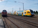 119 158 und der ODEG KISS ET445 115,am 23.Juli 2016,in Bergen/Rügen.Zwischen beiden Sonderzügen wurde der Störtebekersonderzug,aus Saalfeld(mit der EGP 211 030),noch abgestellt.