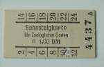 Auch diese Zeiten sind schon eine Weile vorbei.Bahnsteigkarte vom Bhf.Zoo (Sammlung P.Walter