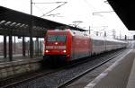 101 017 fhrt am 28.02.10 mit einem Leerreisezug durch Bitterfeld Richtung Leipzig. Ab Leipzig fhrt der Zug als IC 1904 Richtung Berlin.