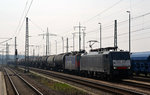 189 456 erreichte zusammen mit der Wagenlok 421 373 und einem Kesselwagenzug am 05.04.16 Bitterfeld.