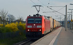 185 162 zog am Abend des 09.04.16 einen KLV-Zug durch Bitterfeld Richtung Norden.