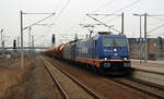 189 450 wurde am 12.02.17 von 185 419 der Raildox mit einem Silozug durch Bitterfeld Richtung Leipzig geschleppt.