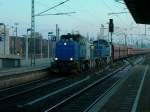 Durchfahrt des aus dem Harz kommenden, morgendlichen Kalkzuges des EVU Verkehrsbetriebe Peine-Salzgitter durch den Bf Braunschweig Hauptbahnhof (Februar 2005)