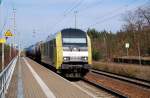 ER 20 006 zieht am 30.03.10 einen kurzen Kesselwagenzug durch Burgkemnitz Richtung Bitterfeld.