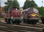 Zwei  seltene Gäste  in Coswig, zwei Diesellokomotiven der Baureihe  MY II, NOHAB AA16 ,  vorn die 1138 , dahinter eine Schwesterlok. Links rangiert 290 371-4.
05.06.2020 14:37 Uhr.