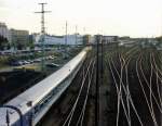 Blick auf ein Teil des Bahnhofs von Cottbus am 04.08.1997.