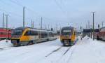 Hier sieht man das Treffen zweier ODEGs. Links der Desiro nach Forst und Rechts nach Zittau. Cottbus den 27.12.2010

