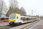 Am 29.02.2020 verlässt ET 5.07 A als RB 13 nach Stuttgart den Bahnhof Crailsheim.