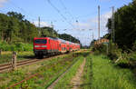 112 115 schub am 28.08.2022 den RE5 3515 von Stralsund Hbf nach Baruth (Mark).