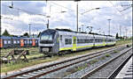 Agilis ET 440411 steht hier am 12.5.2026 einsatzbereit und aufgeb�gelt um 15.11 Uhr im Bahnhof Donauw�rth.