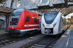 S3 von Tharandt mit 143 120-4 trifft am 27.5.2017 im Dresdener Hauptbahnhof auf 1440 339-8 und 1440 204-4 als RE3 (RE26976) nach Hof Hauptbahnhof.