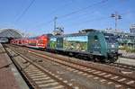 146 010 verlässt am 30.9.2017 mit der S1 von Meißen Triebischtal nach Bad Schandau den Dresdener Hauptbahnhof.