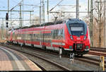 442 814 und 442 ??? (Bombardier Talent 2) von DB Regio Südost, mit dem Zugzielanzeiger  Fahrt ins Blaue  (hier nicht zu sehen), sind im östlichen Gleisvorfeld von Dresden Hbf abgestellt.