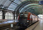 1216 231 mit dem Railjet VINDOBONA nach Graz, der Fotograf wird bis zum Bahnhof Praha-Holešovice (tschechisch: Nádraží Praha-Holešovice)mitfahren, dann per Rad weiter nach