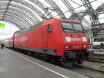 145 042-8 steht mit dem RE50 nach Leipzig abfahrbereit in Dresden Hbf.