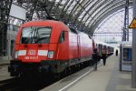182 011 mit RegionalExpress nach Cottbus steht Abfahrbereit in Dresden Hbf.