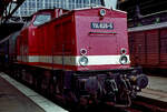 DR-Diesellok 114 626 am 20.07.1991 im Hbf. Dresden.
