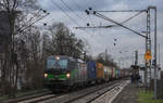 Am 17.02.2021 zog ELL/WLC 193 284 einen Containerzug nach Rheinhausen durch Rheinhausen-Ost.
