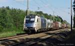 1216 951 zieht einen KLV aus Ruhland nach Duisburg. Hier bei Elsterwerda-Biehla, 21.05.2014.