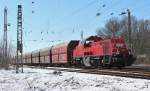 Mitte Mrz 2013 war 261 032 an der Elzer Nordausfahrt mit der Voldagsener bergabe auf dem Rckweg nach Hannover-Linden Gbf.