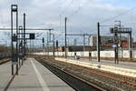 Blick vom Bahnsteig 7 auf das westliche Gleisvorfeld in Erfurt Hbf; 02.01.2023.