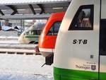 Nasenvergleich am 09.02.2021 in Erfurt Hbf mit DB 411 081, DB 612 525 und STB 650 521.