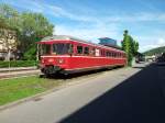Am sonnigen Donnerstag, den 10.05.2012 stand der Esslinger-Triebwagen der AVG im Bahnhof Ettlingen Stadt und sonnte sich auf einem Nebengleis.