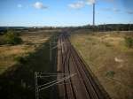 Die Ein-und Ausfahrstrecke Normalspur zum Fhrhafen Mukran im Oktober 2009.Aufgenommen von der Straenbrcke.
