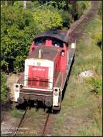 290 034 durchfhrt am Gleis 48a den unteren Bf Falkenberg/Elster, neben dem ehem.