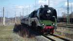 die 18 201 am 1.4.12 bei der Ankunft im Bahnhof Freiberg, kam mit einem Sonderzug vom Dampfloktreffen Dresden hierher...