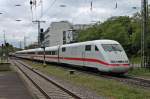 Ausfahrt am 03.05.2014 vom 401 076-5 aus dem Hauptbahnhof in Freiburg gen Offenburg.