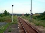 Das Streckengleis der Unstrutbahn am 26.07.2007 im Bahnhof Freyburg.