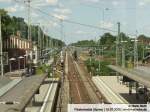 Blick von der berfhrung auf den Bahnhof Frstenwalde (Spree) in Richtung Berlin, aufgenommen am 15.07.2006