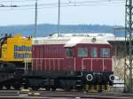 107 018-4 mit einem Bauzug abgestellt im Rbf Fulda. (20.04.12)