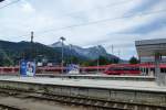 Blick vom Bahnhof Garmisch-Partenkirchen zum Zugspitzmassiv, Aug.2014