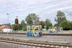 Die bunten Wartehäuschen am 03.07.2023 auf den Bahnsteigen in Großkorbetha.